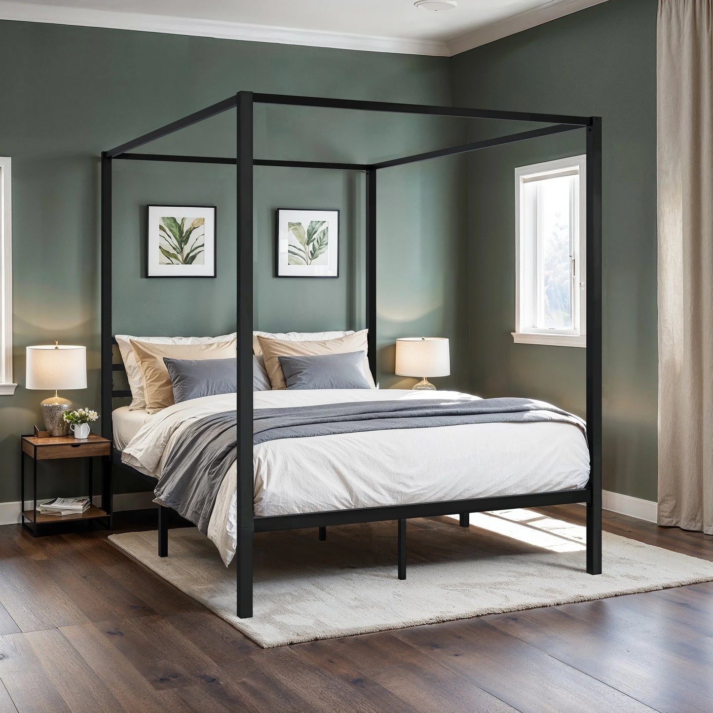 HOOMIC Canopy Bed Frame With Enhanced 4 Poster Crossbars
