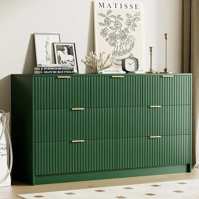 Modern 9 Drawer Dresser With Smooth Slides And Gold Handles