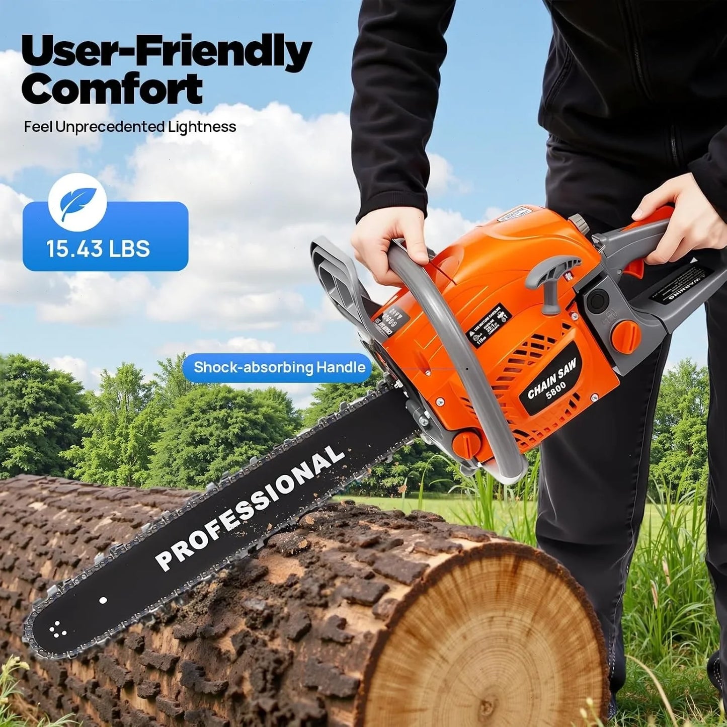 Bymaocar Gasoline Chainsaw 58cc 60cc Portable Wood Cutter Outdoor