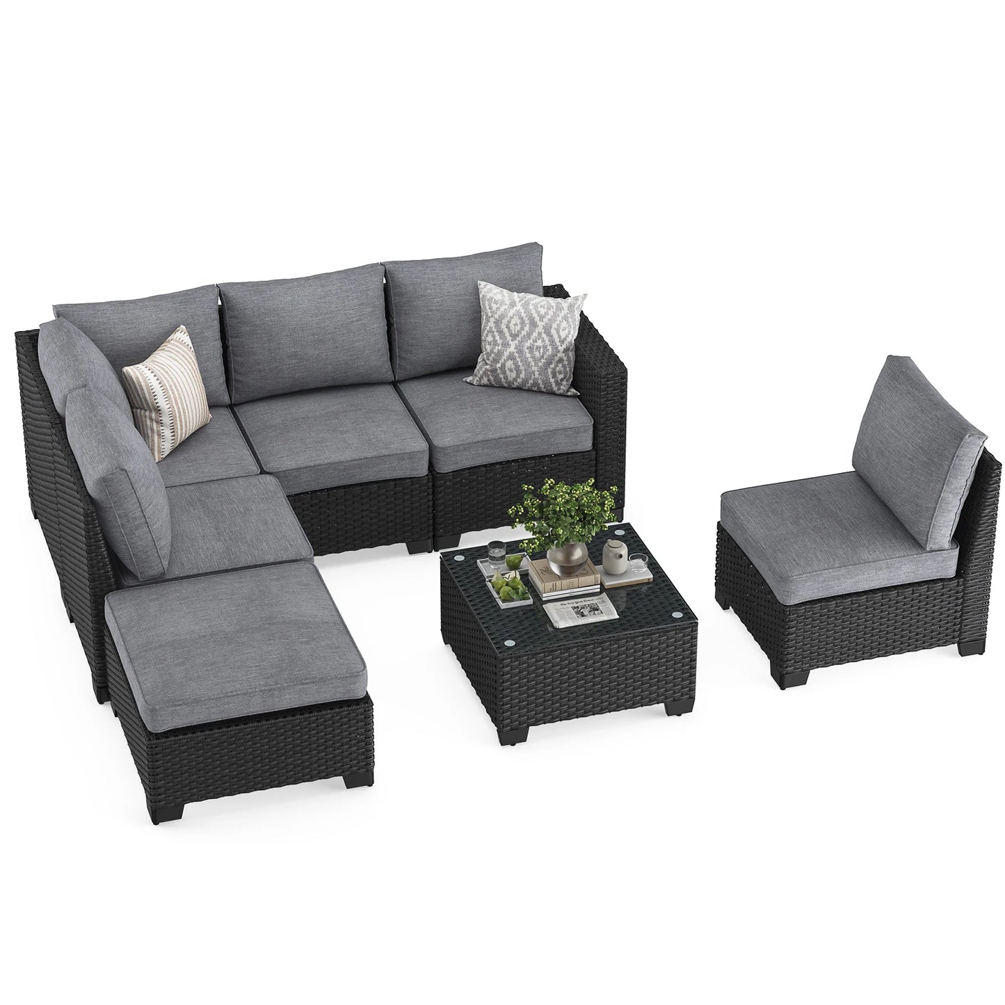 Outdoor Sectional Sofa Set With Ottoman Water Resistant Fabric