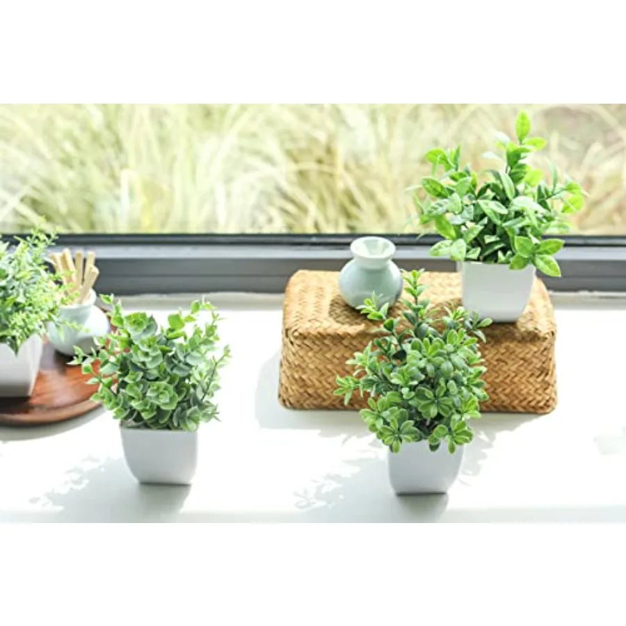 4 Pack Fake Plants Mini Artificial Greenery Potted Plants for Home Decor Indoor Office Table Room Farmhouse Bathroom Decor