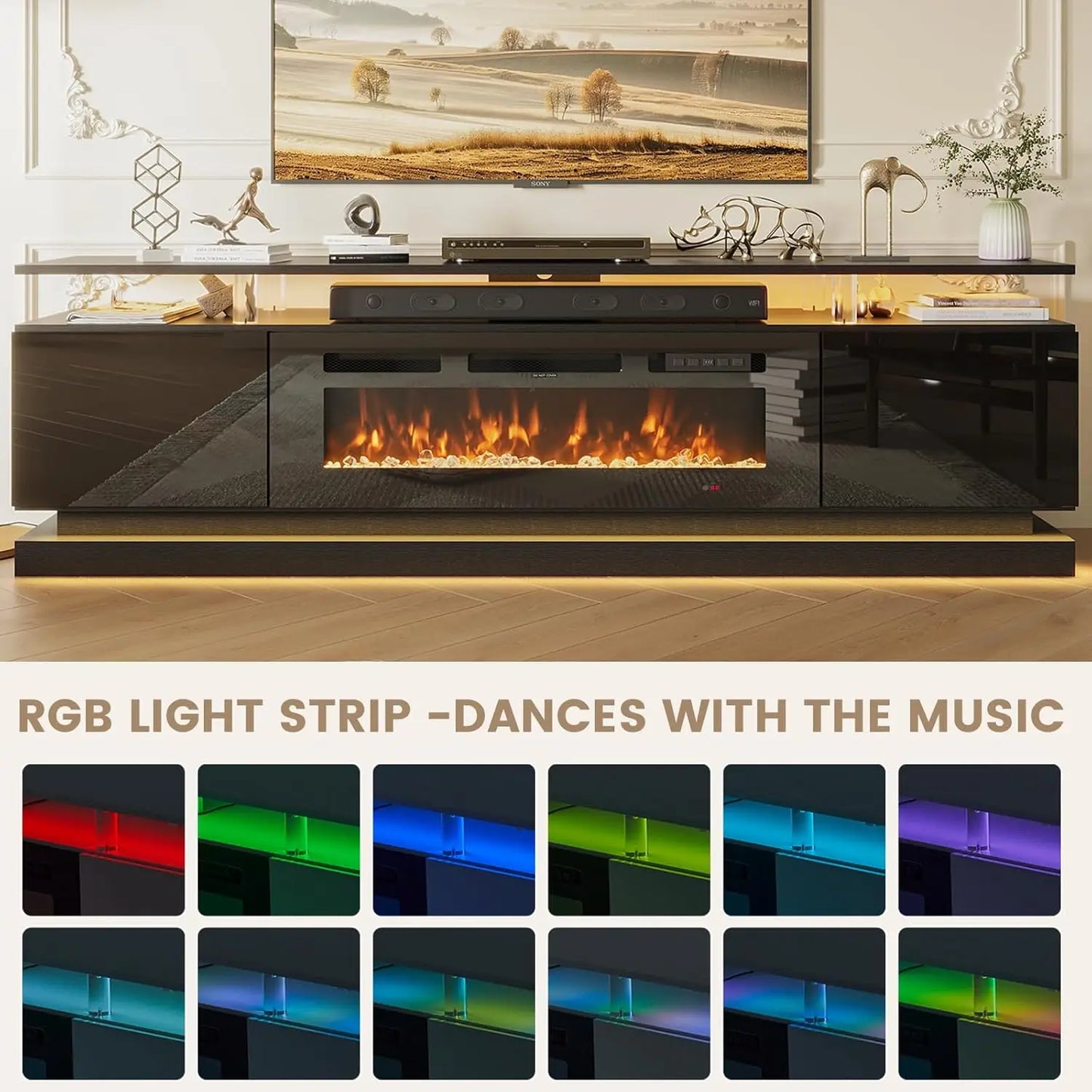 Modern Fireplace TV Stand Media Console With Storage