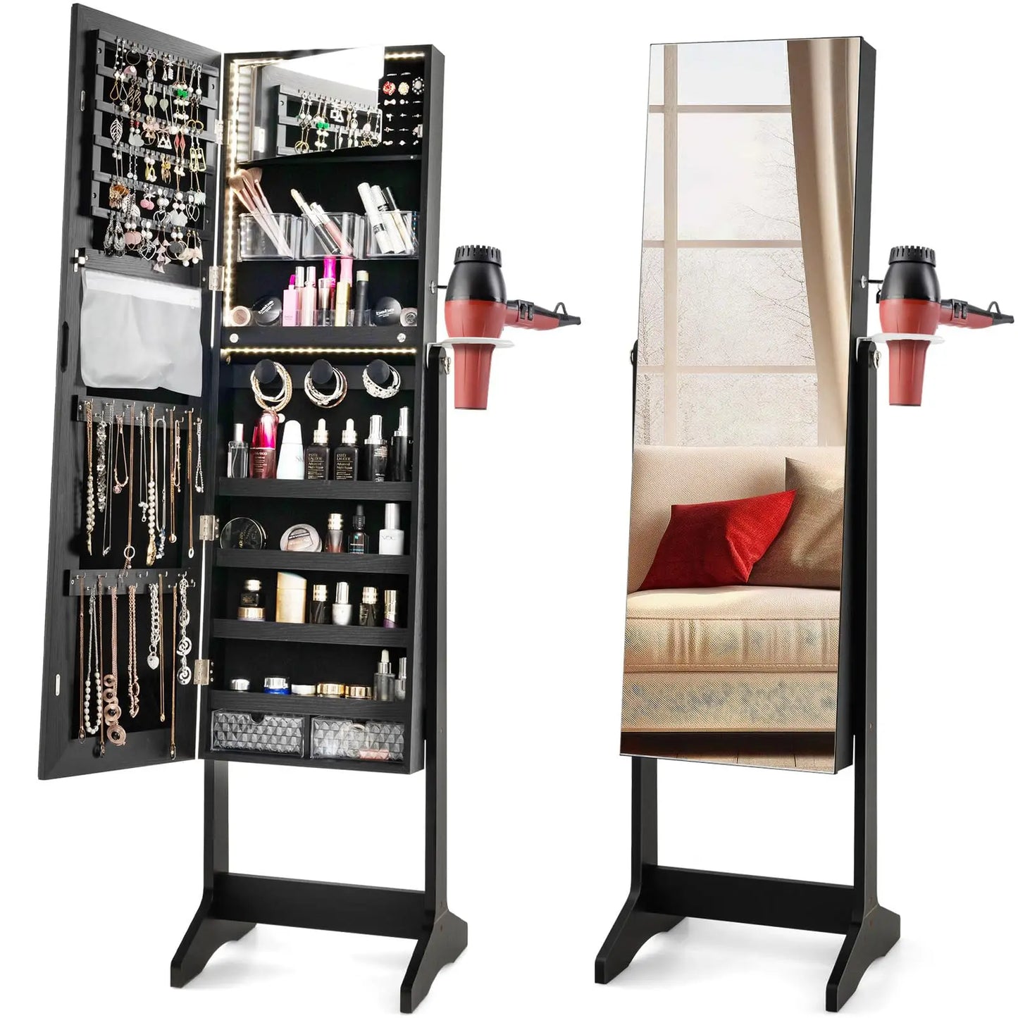 Jewelry Cabinet Armoire With Mirror And LED Lights