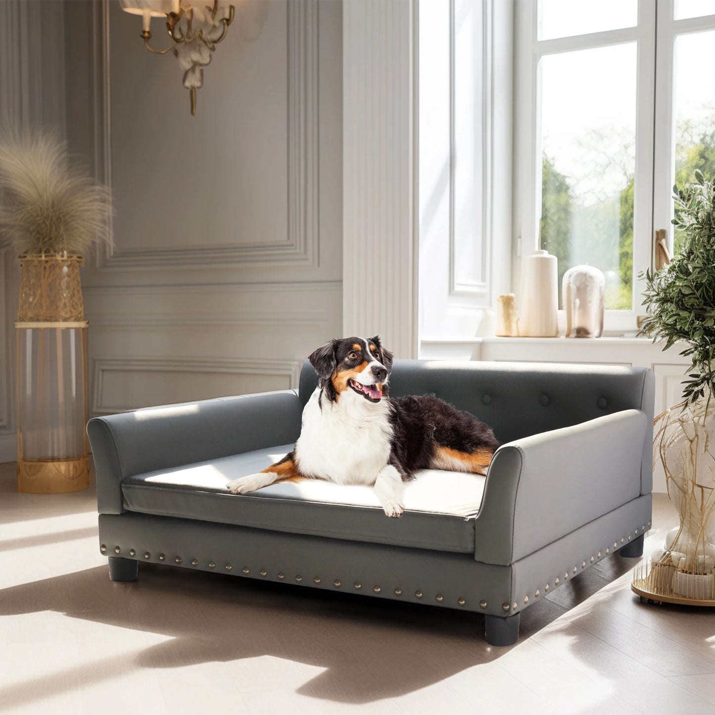 BINGOPAW Elevated Leather Dog Sofa Bed Durable Waterproof