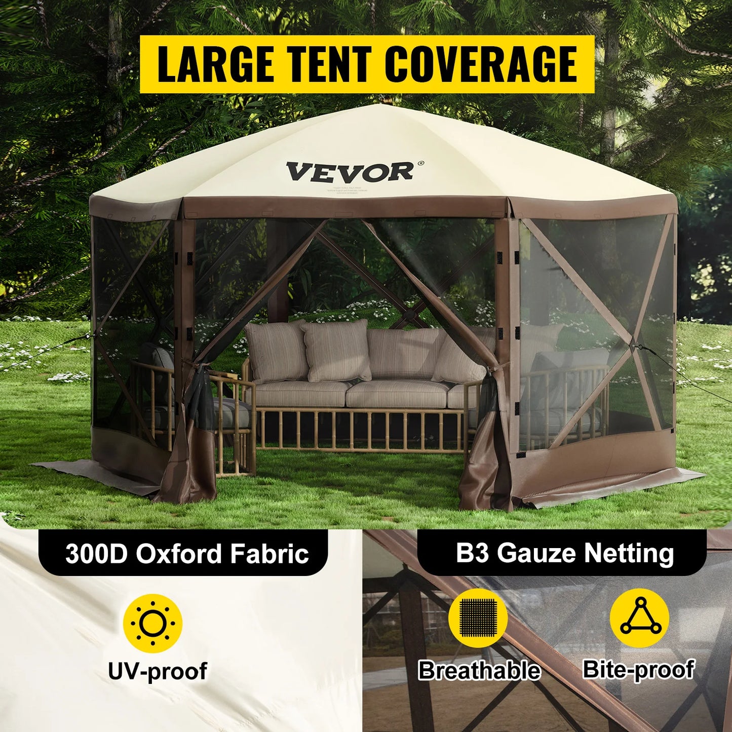 SucceBuy Pop-Up Camping Gazebo Canopy Shelter 6-Sided