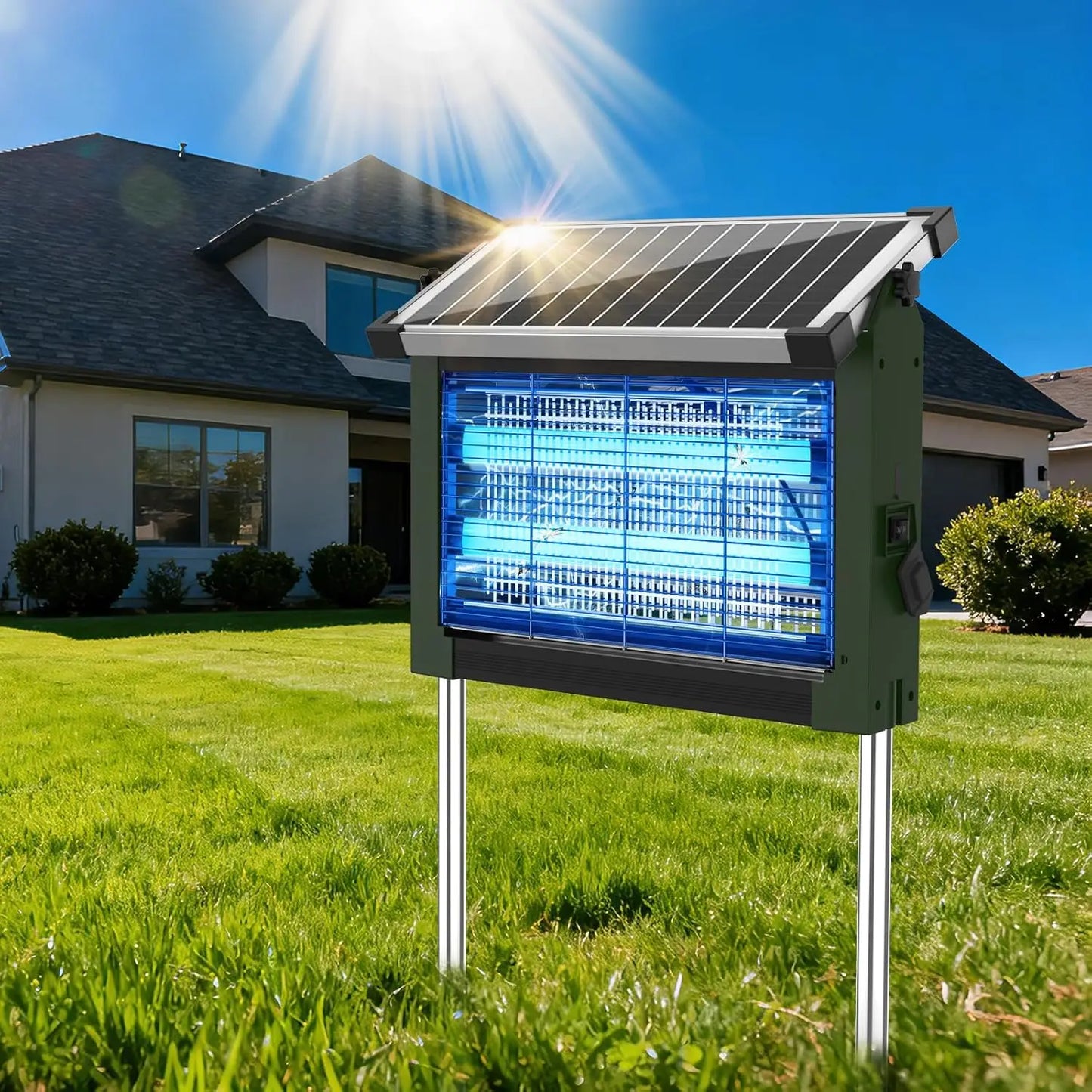 Solar Bug Zapper Outdoor 4500V Waterproof With Panel Sensor