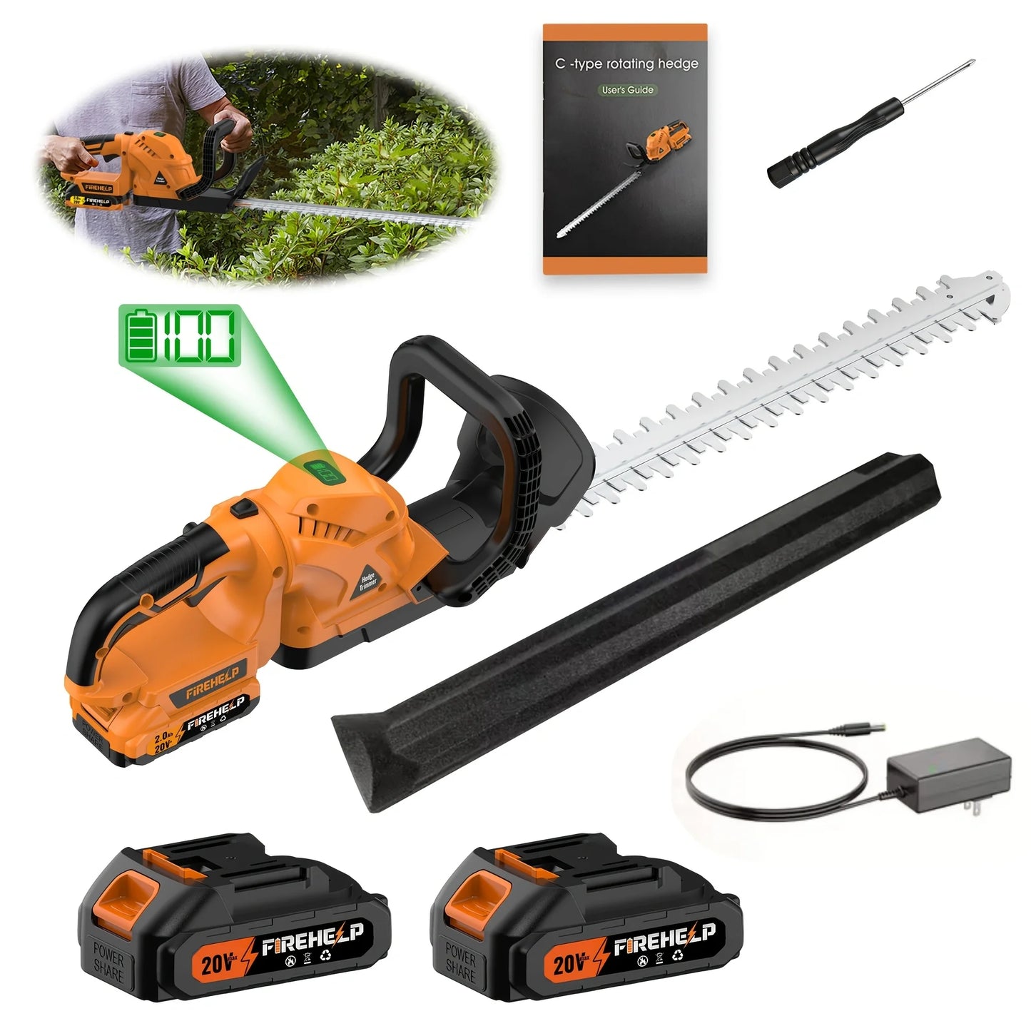 Firehelp Cordless Hedge Trimmer and Pruner for Lawns and Shrubs