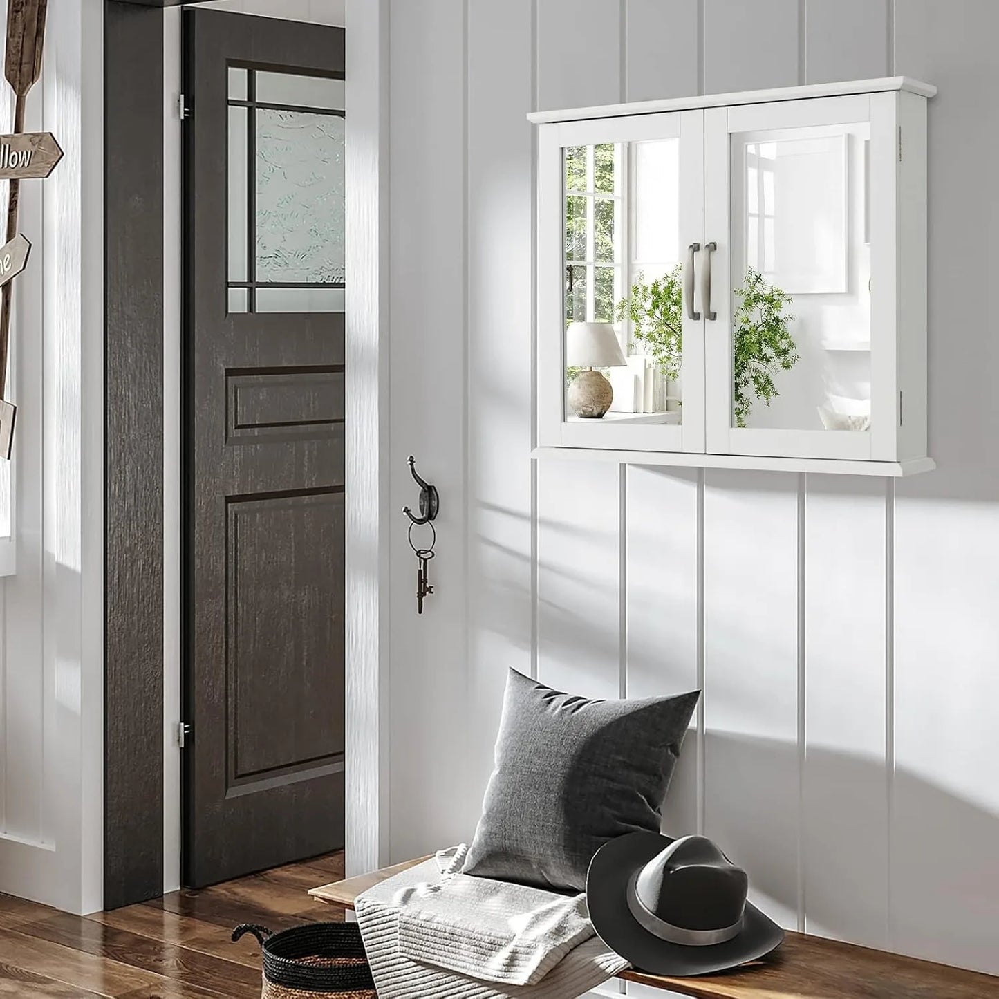 Bathroom Medicine Cabinet 2 Tier Mirror 2 Door Wall Cabinet