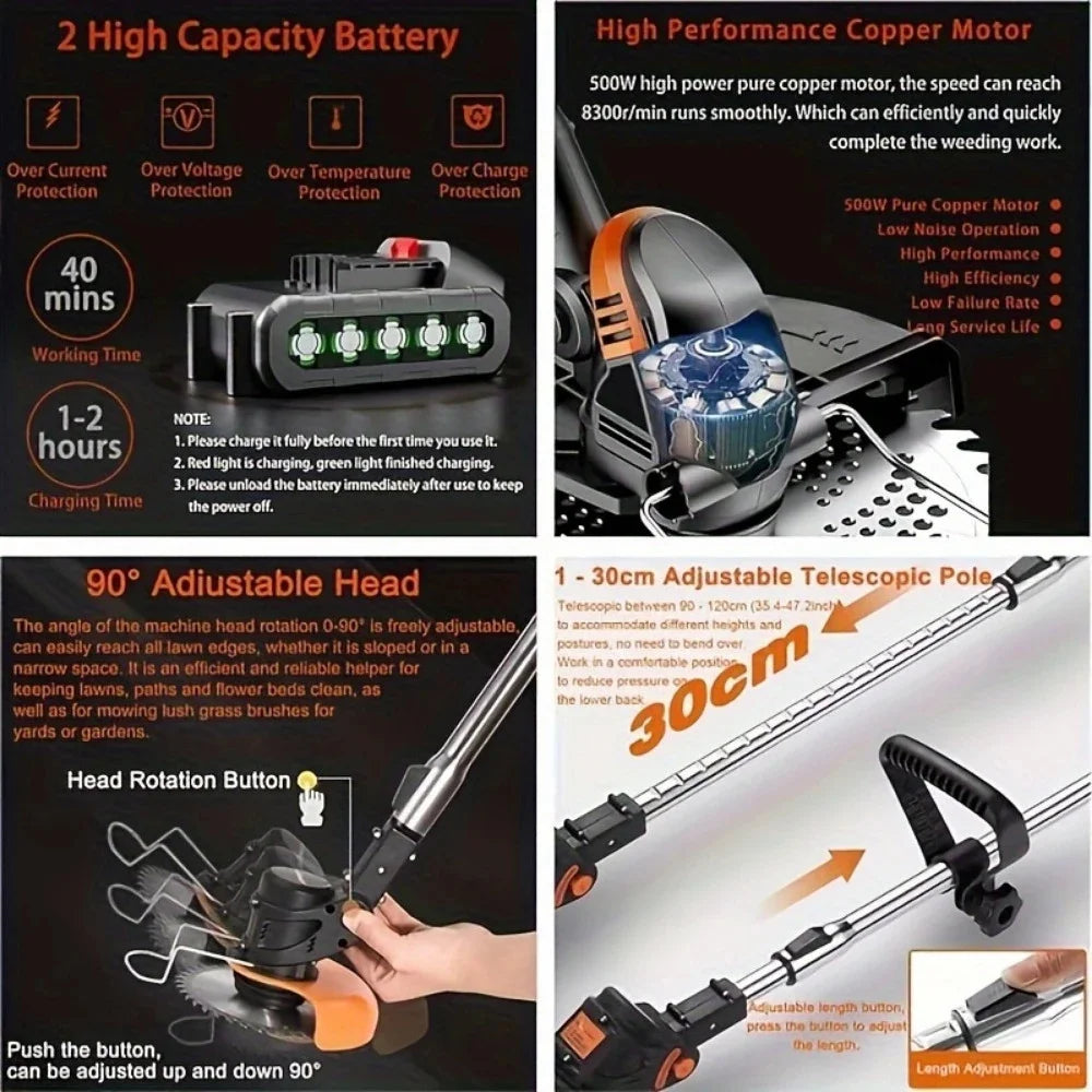 Cordless Lawn Trimmer Edger Mower Brush Cutter for Garden