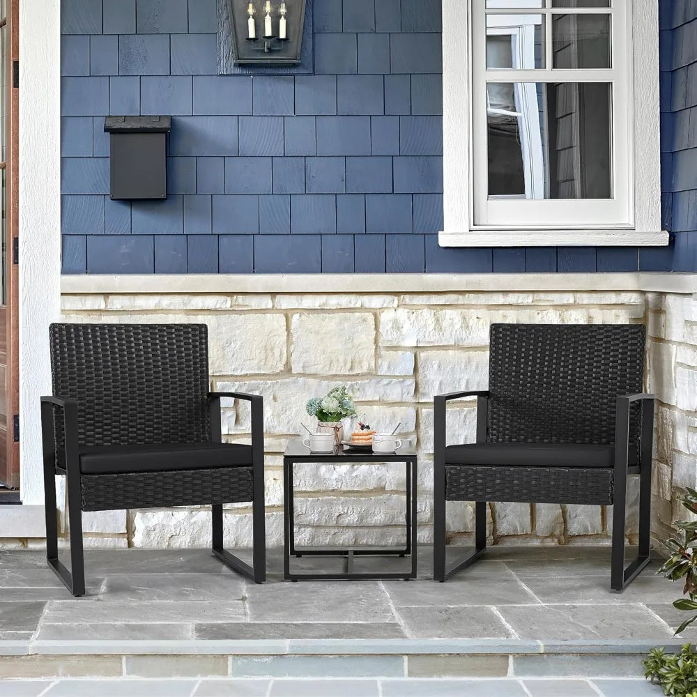 Outdoor Wicker Patio Furniture Set 3-Piece With Glass Coffee Table