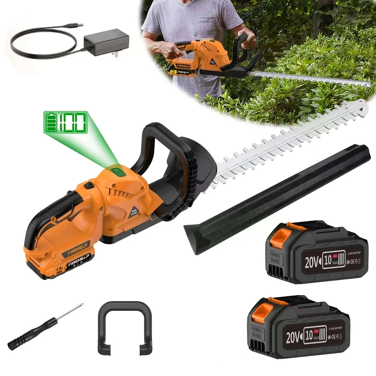 Firehelp Cordless Hedge Trimmer and Pruner for Lawns and Shrubs
