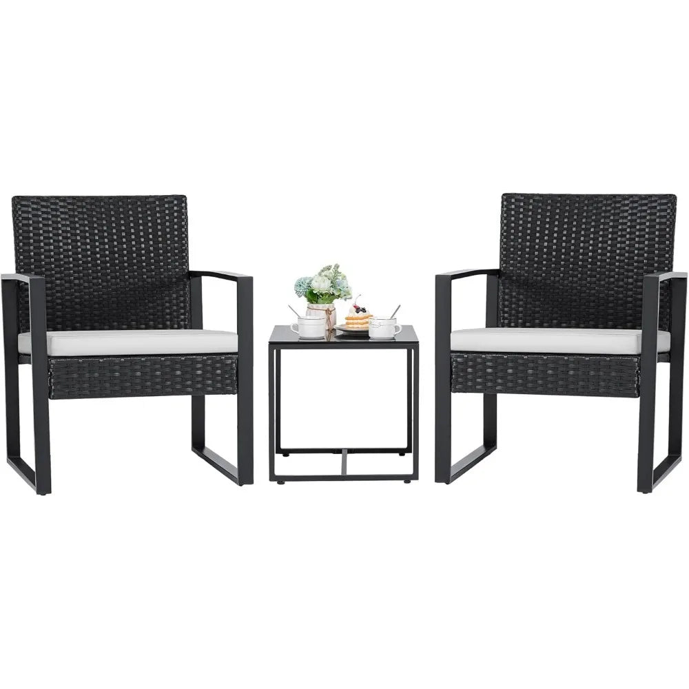 Outdoor Wicker Patio Furniture Set 3-Piece With Glass Coffee Table