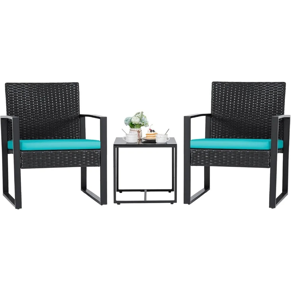 Outdoor Wicker Patio Furniture Set 3-Piece With Glass Coffee Table