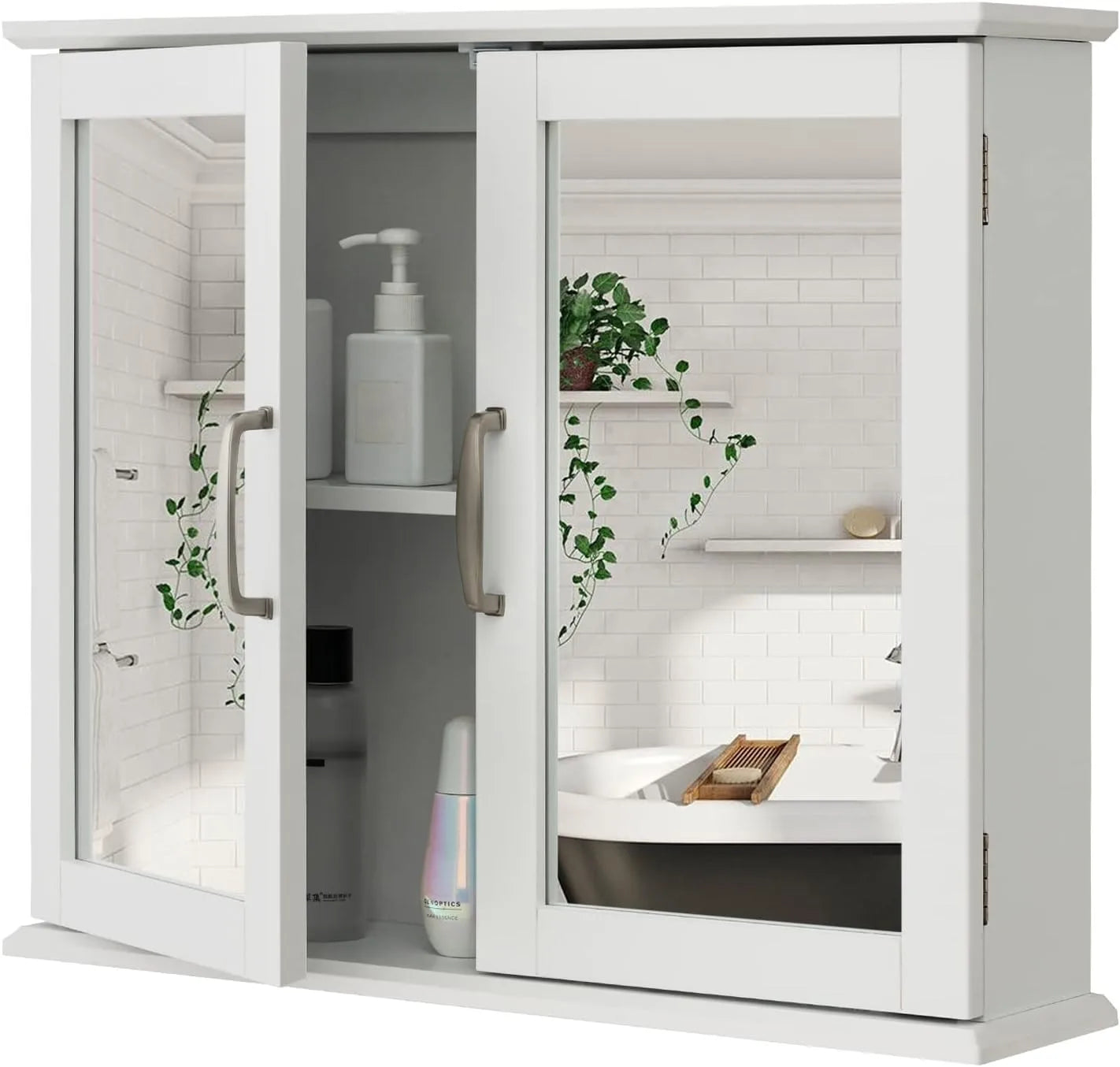 Bathroom Medicine Cabinet 2 Tier Mirror 2 Door Wall Cabinet