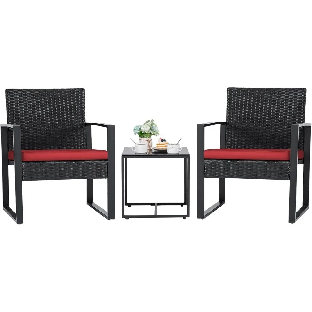 Outdoor Wicker Patio Furniture Set 3-Piece With Glass Coffee Table