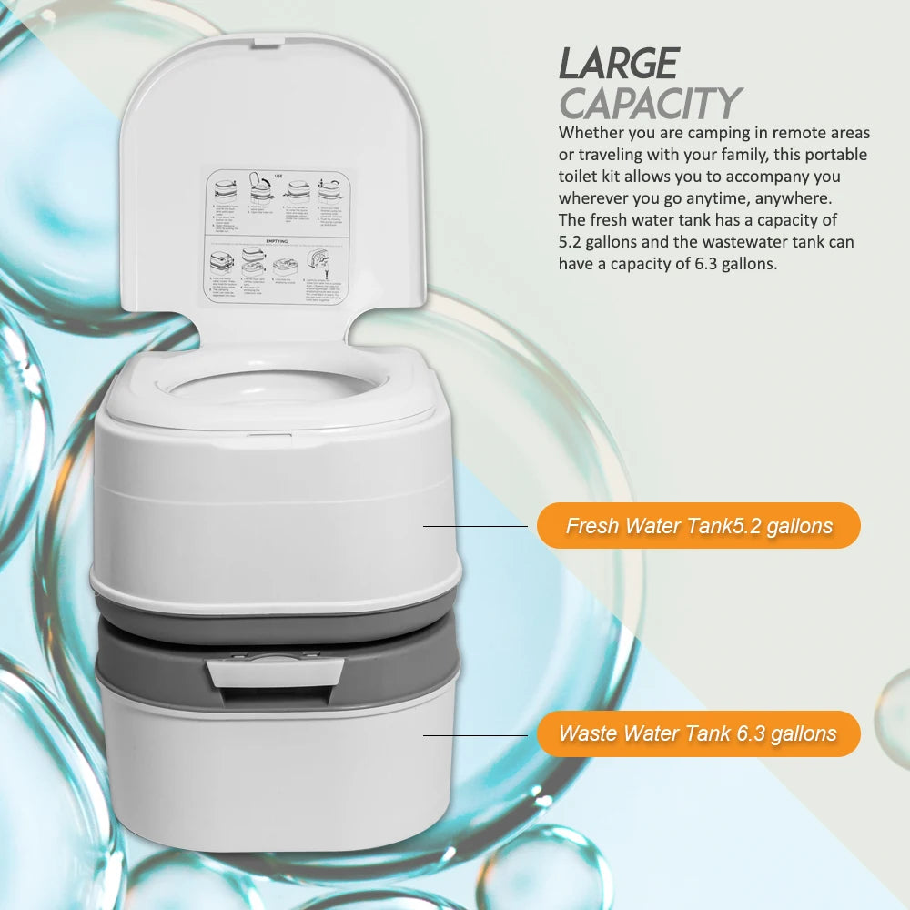 Portable Camping Toilet With Pump Leakproof For Indoor Outdoor Use