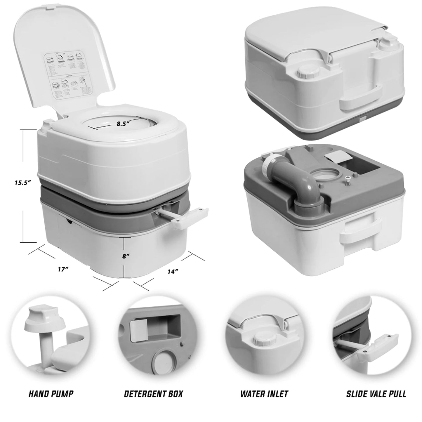 Portable Camping Toilet 5.8 Gallon With Paper Storage Leakproof RV