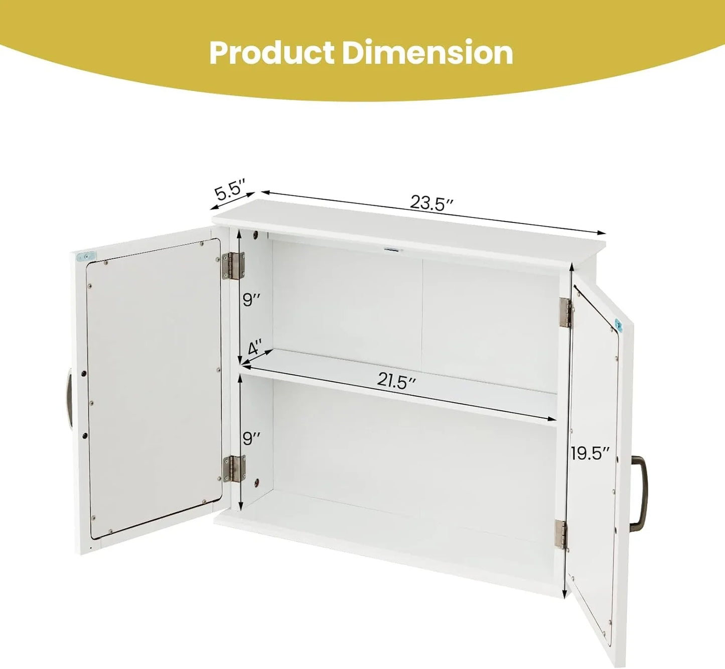 Bathroom Medicine Cabinet 2 Tier Mirror 2 Door Wall Cabinet