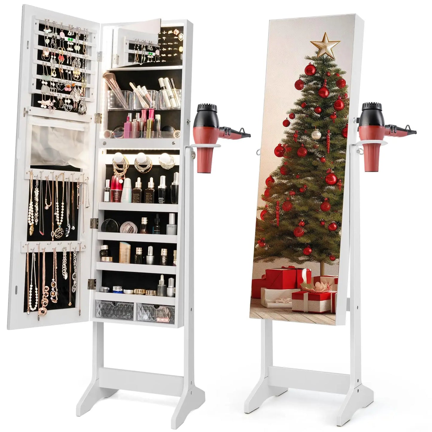 Jewelry Cabinet Armoire With Mirror And LED Lights