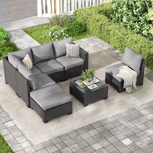Outdoor Sectional Sofa Set With Ottoman Water Resistant Fabric