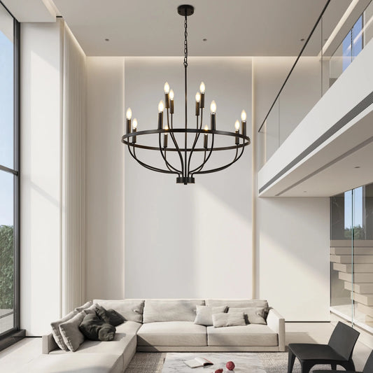 Farmhouse Industrial Round Pendant Chandelier For Dining Room