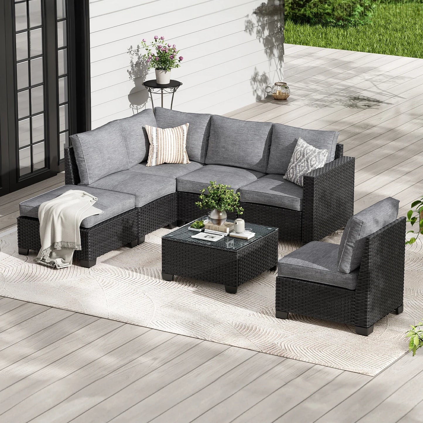 Outdoor Sectional Sofa Set With Ottoman Water Resistant Fabric