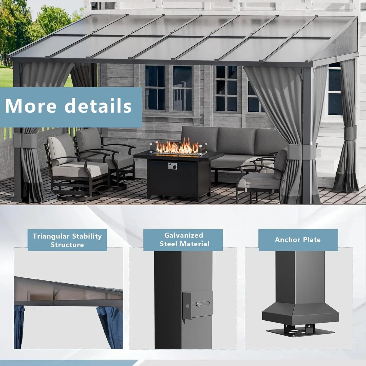 Wall Mounted Hardtop Pergola With Curtains And Netting