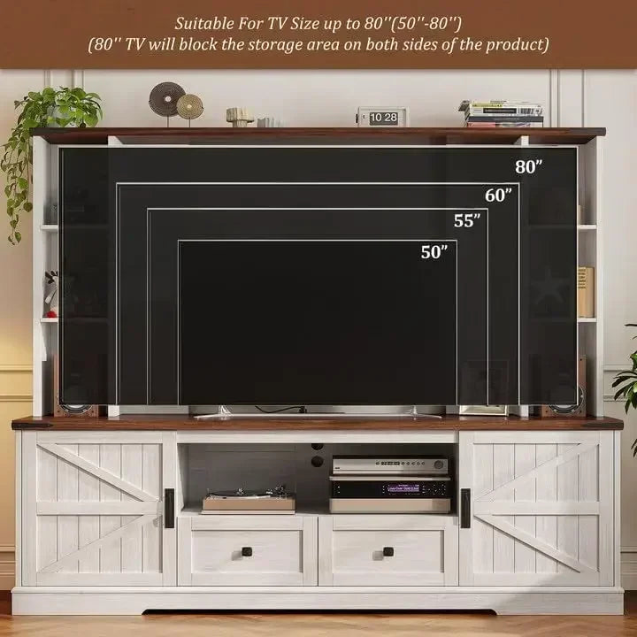 Wood TV Stand Wall Unit Entertainment Center With Adjustable Shelves