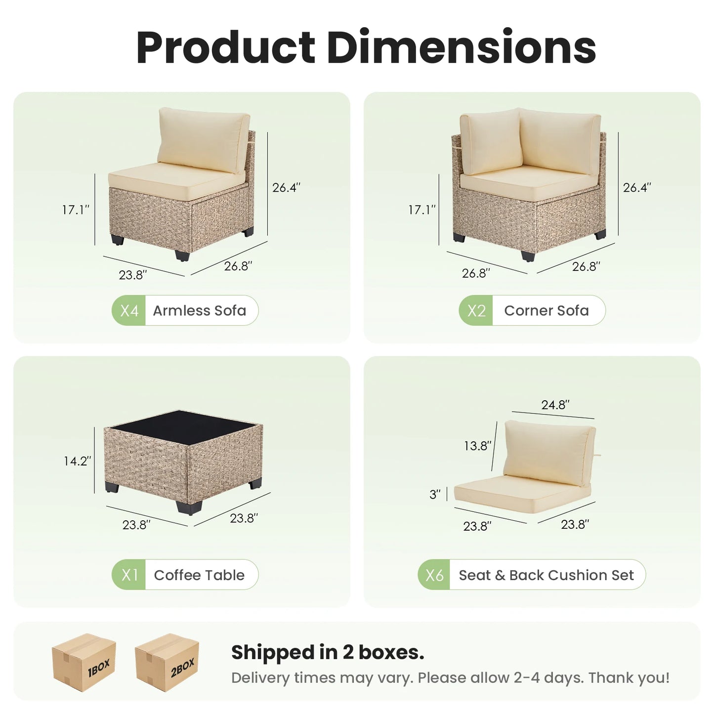 Outdoor 7 Piece Furniture Set Sectional Sofa Tempered Glass Table