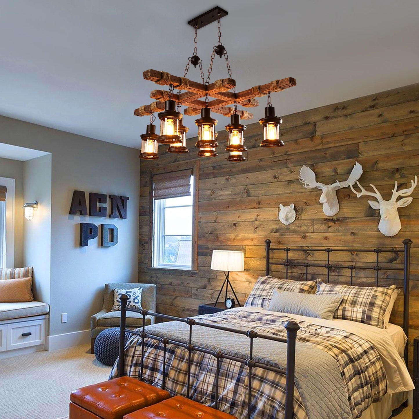 Vintage Wood Ceiling Chandelier Pendant Lamp