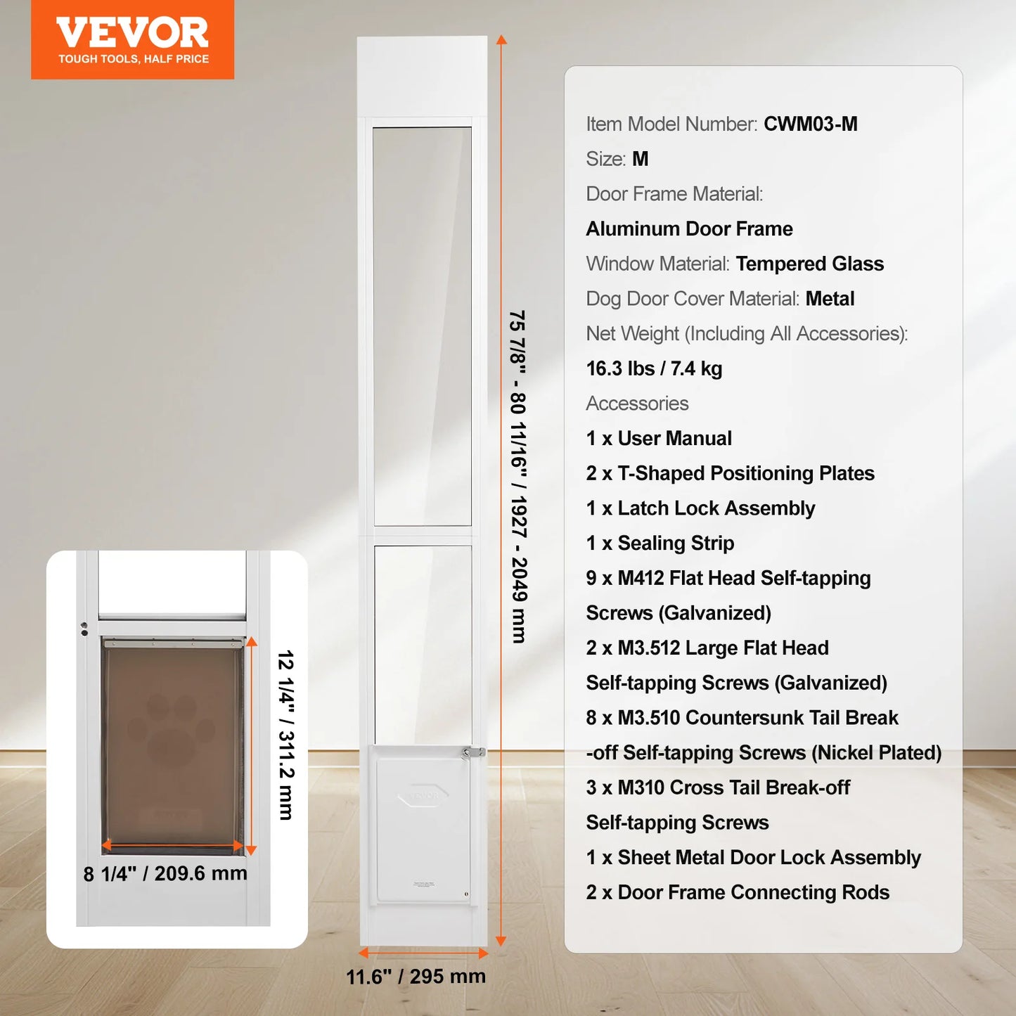 Dog Door for Sliding Glass Doors With Adjustable Height