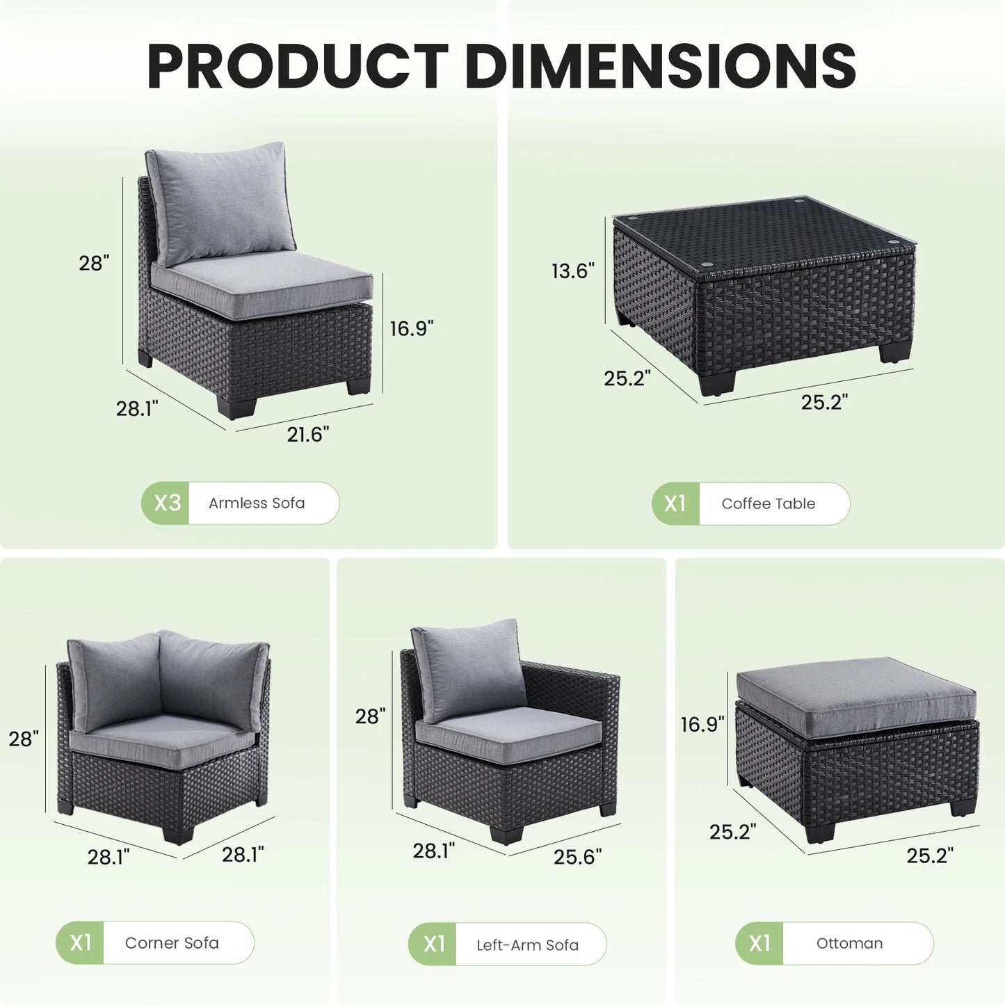 Outdoor Sectional Sofa Set With Ottoman Water Resistant Fabric