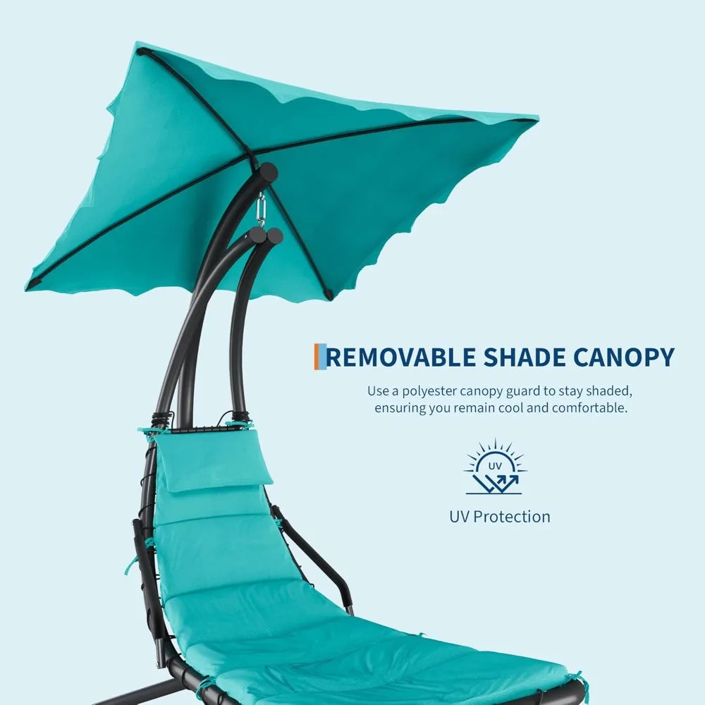 Hanging Chaise Lounge Swing Chair With Curved Steel Cantilever