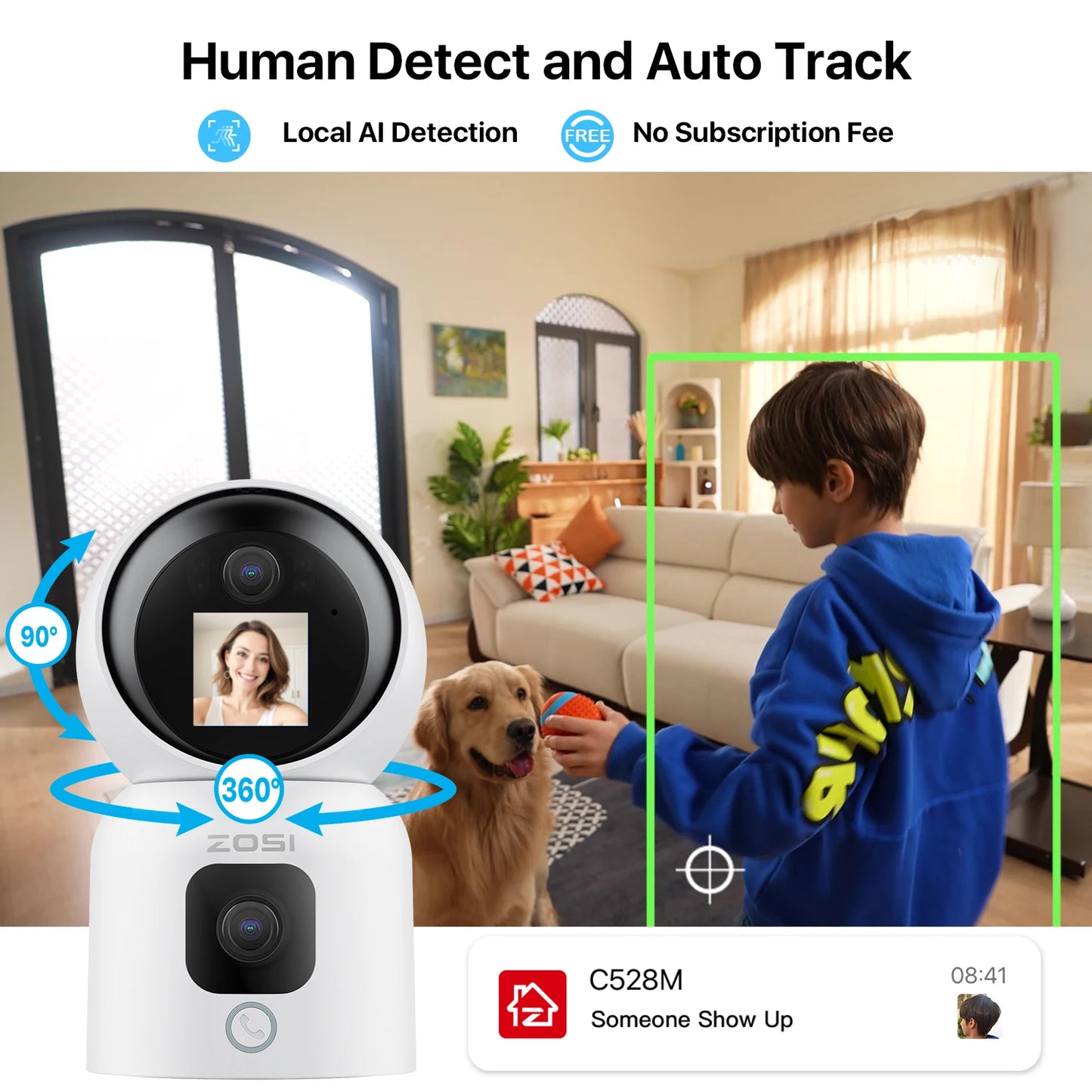 ZOSI 360 Smart Home Security Camera With PTZ Auto Tracking