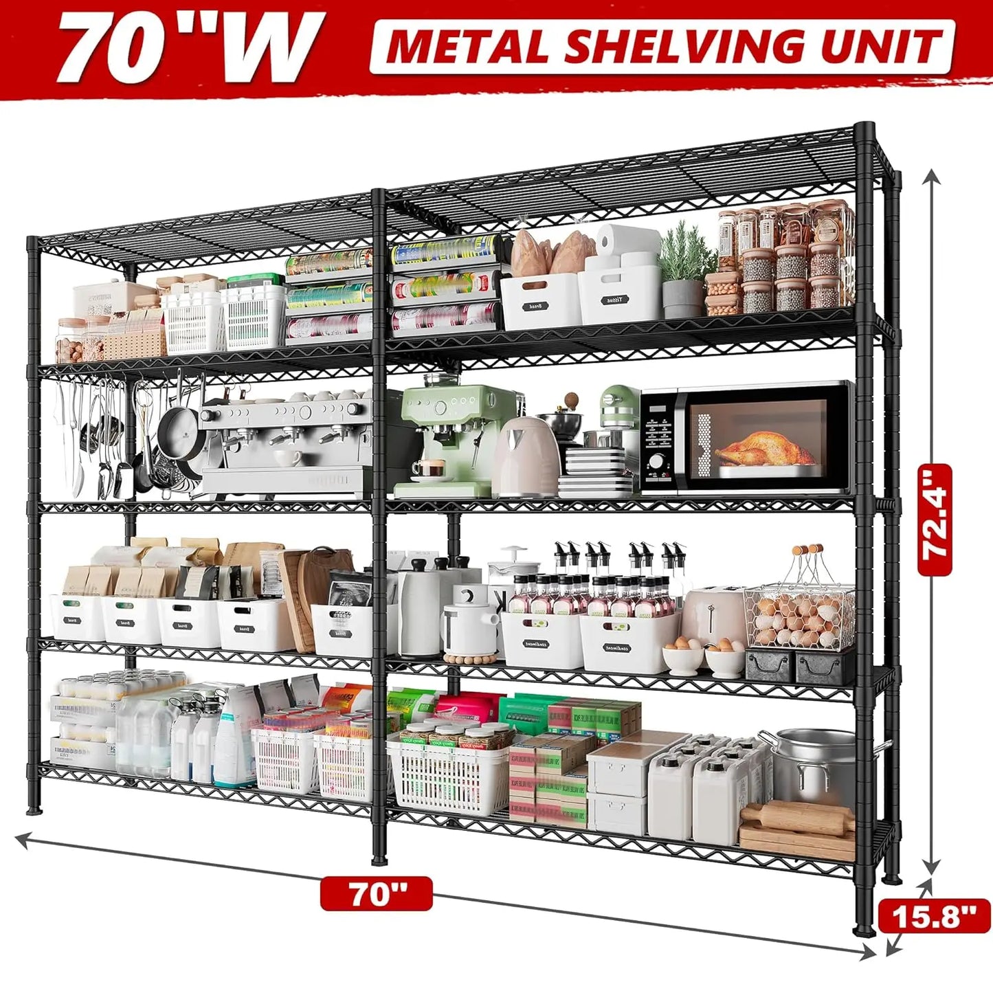 JIUAN 5-Tier Metal Wire Shelving Unit for Garage Storage