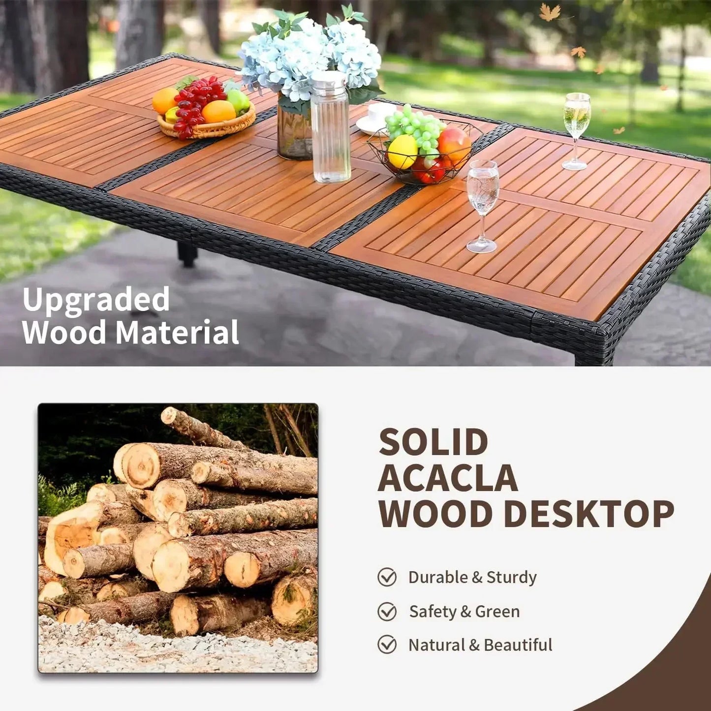 9 Piece Outdoor Patio Dining Set Table And Chairs In Acacia Wood With Cushions