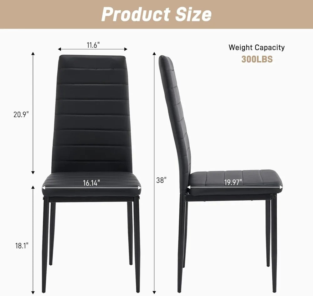 Dining Chairs Set of 4 With PU Leather Padded High Back Foot Cap Protection