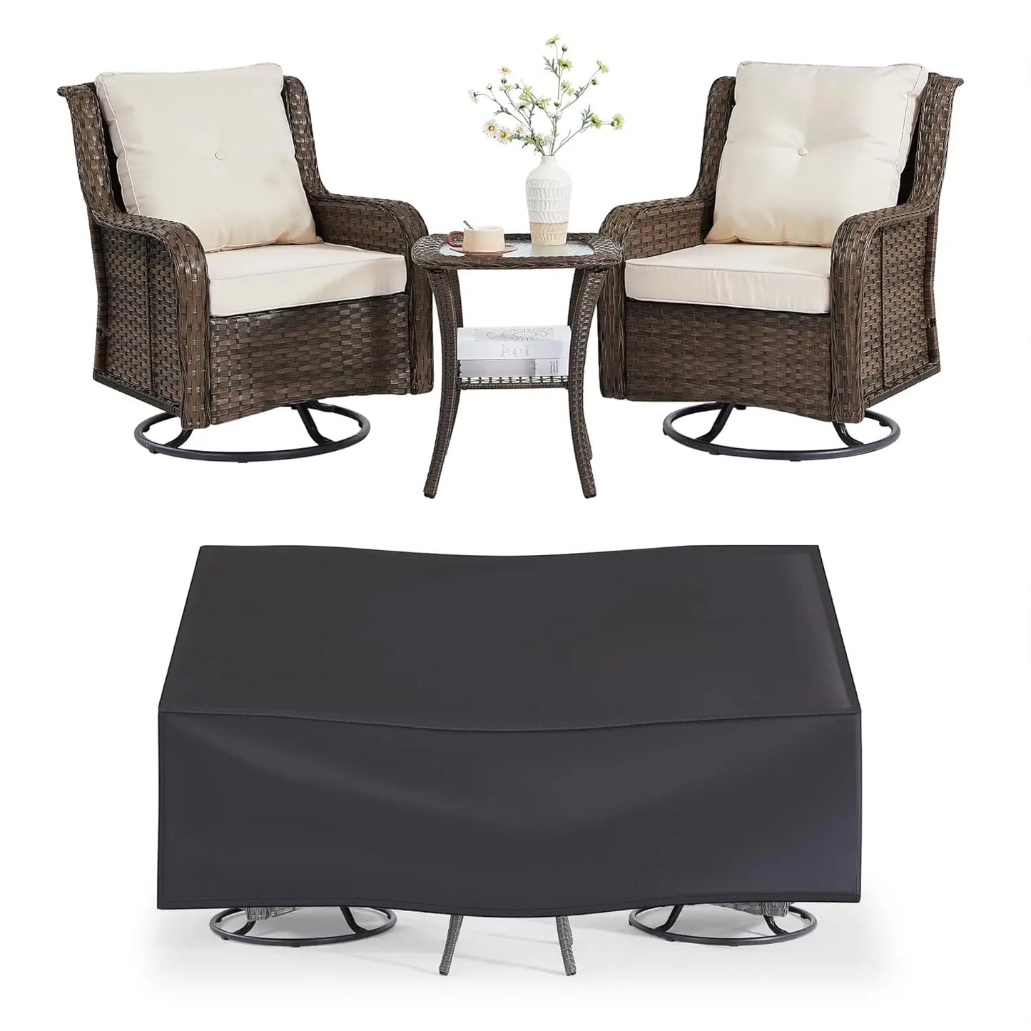 Outdoor Wicker Patio Set With Swivel Chairs And Table