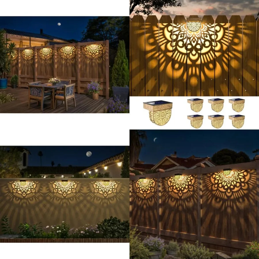 Solar Fence Lights Outdoor Wall Lights Mandala Theme Waterproof