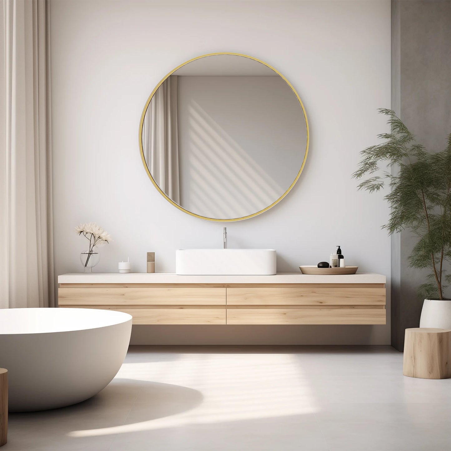 JHK Round Vanity Framed Mirror With Tempered Glass For Wall