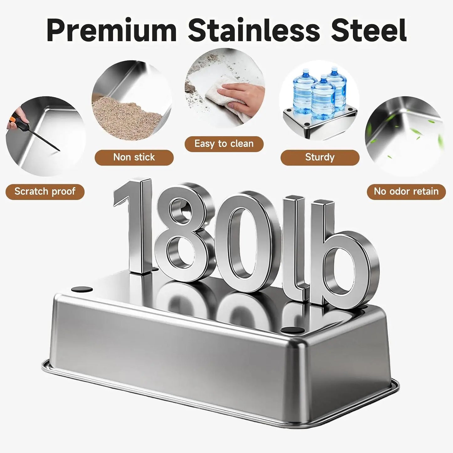 Stainless Steel Cat Litter Box With High Sides And Scoop