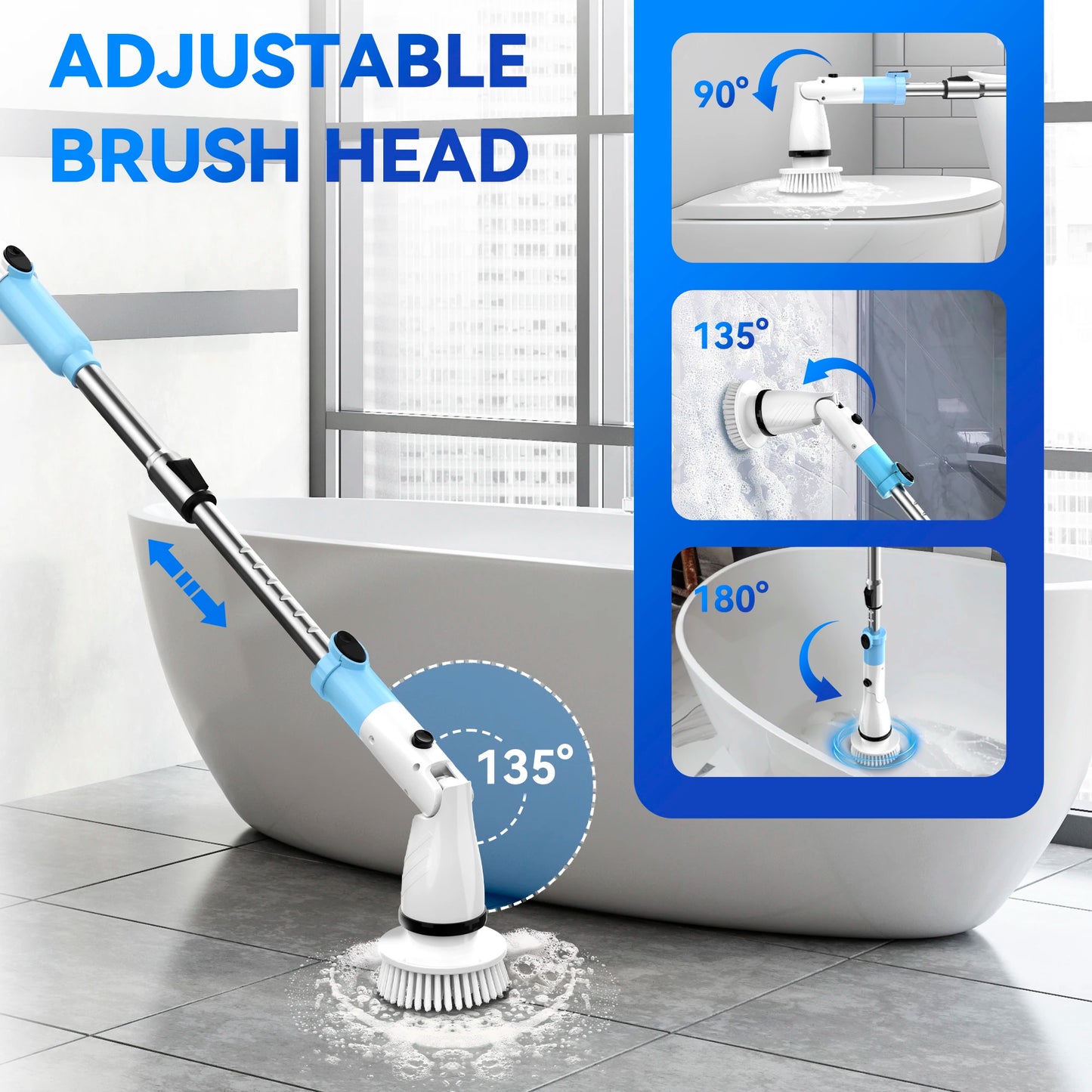 INSE 450RPM Cordless Spin Scrubber With 5 Replaceable Brushes