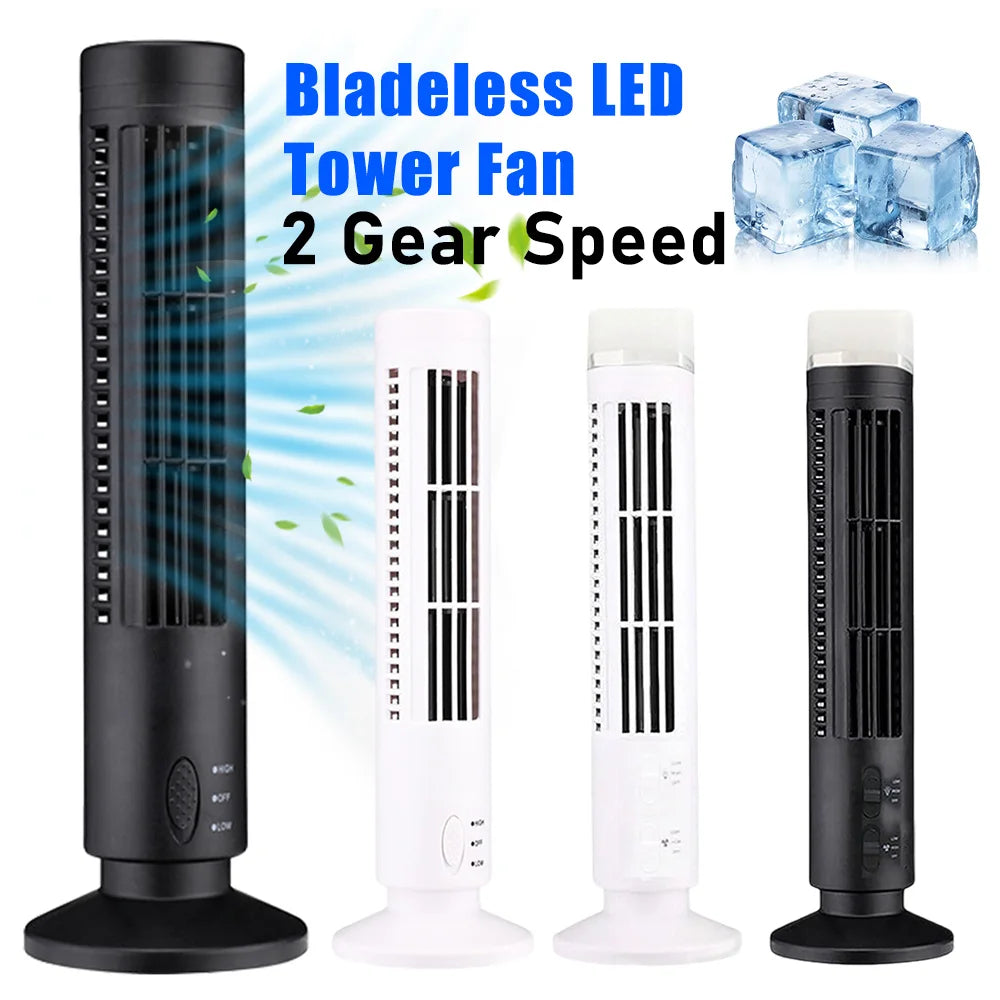 alloet LED Bladeless Tower Fan 90 Degree Oscillating USB Fan
