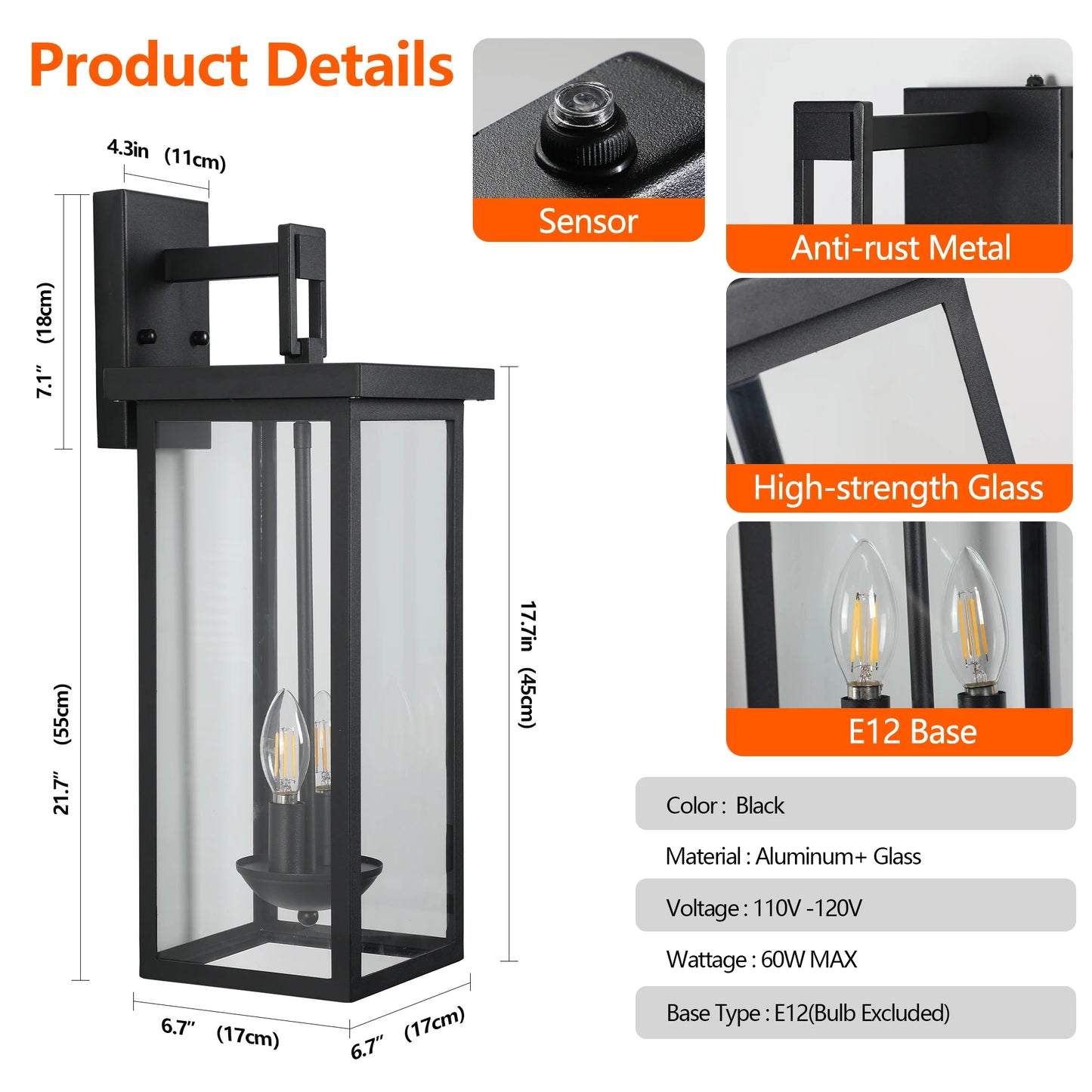 ARLGSITE Outdoor Wall Lantern With Dusk To Dawn Sensor Matte Finish