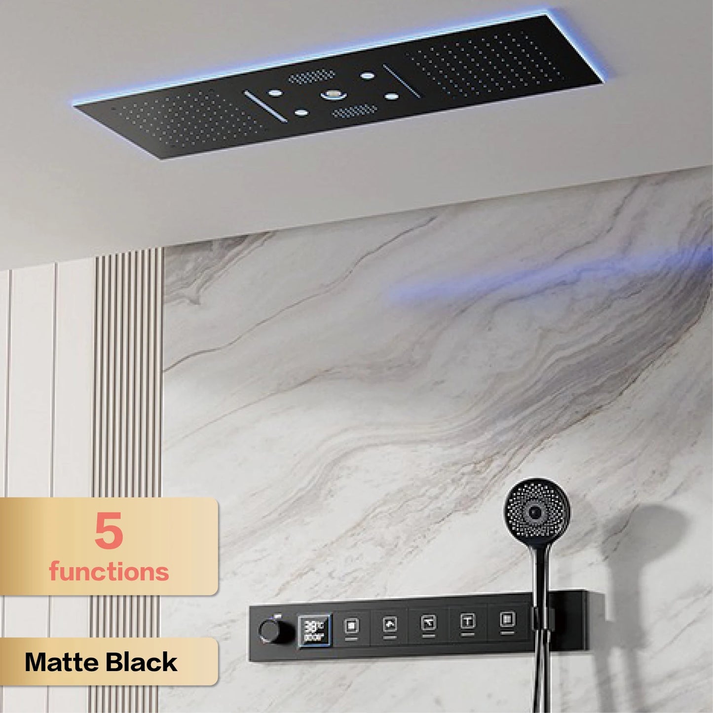 Aitana Luxury Brass Gunmetal LED Display Thermostatic Shower System