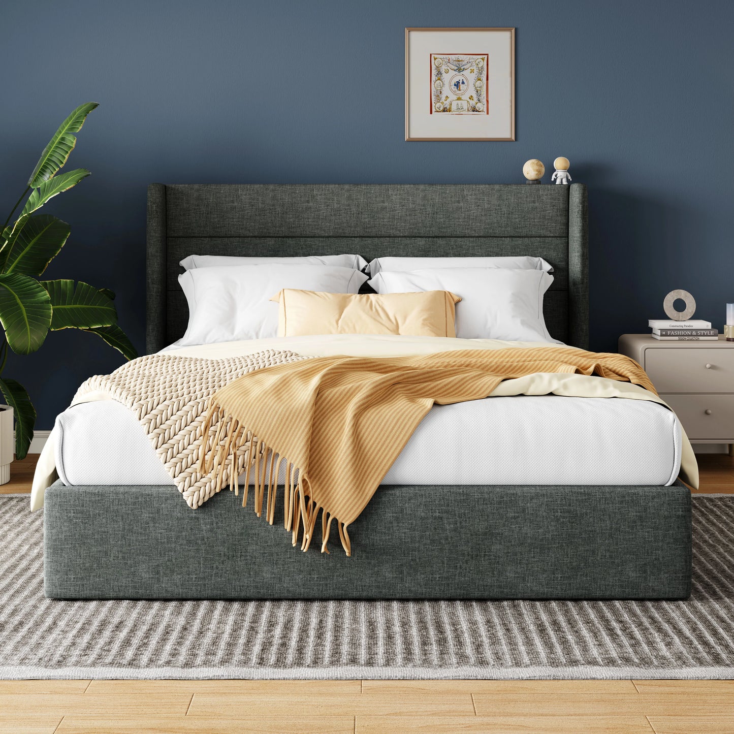 HOOMIC Lift Up Storage Bed With Wingback Headboard