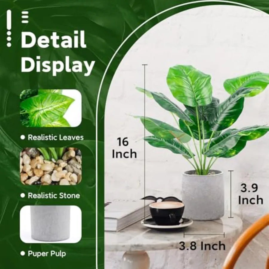 2 Pack Fake Plants Artificial Tropical Faux Plants Indoor for Office Desk Home Sage Green Decor