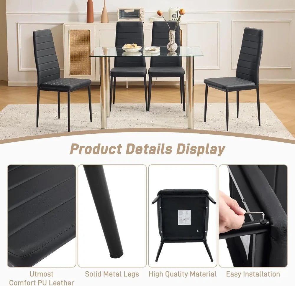 Dining Chairs Set of 4 With PU Leather Padded High Back Foot Cap Protection