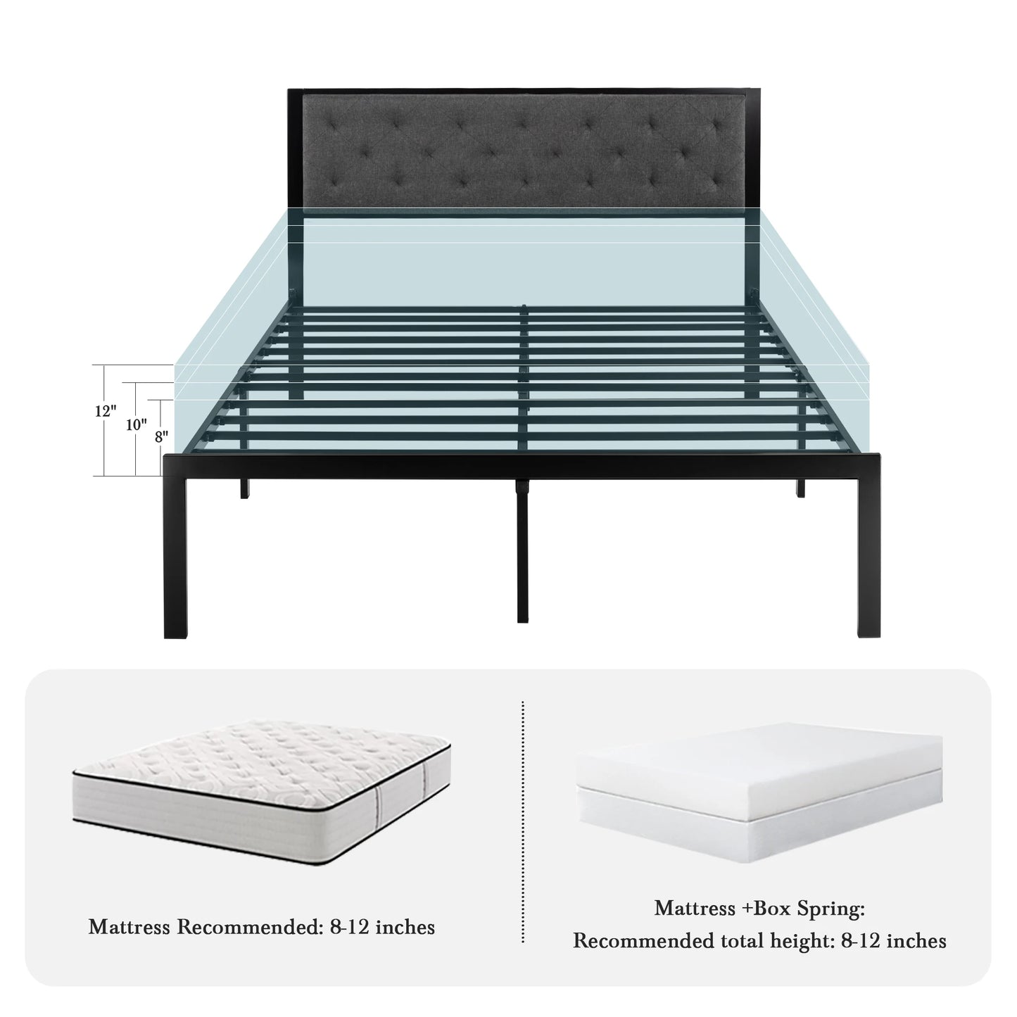 HOOMIC Metal Bed Frame With Upholstered Headboard, Sturdy Foundation
