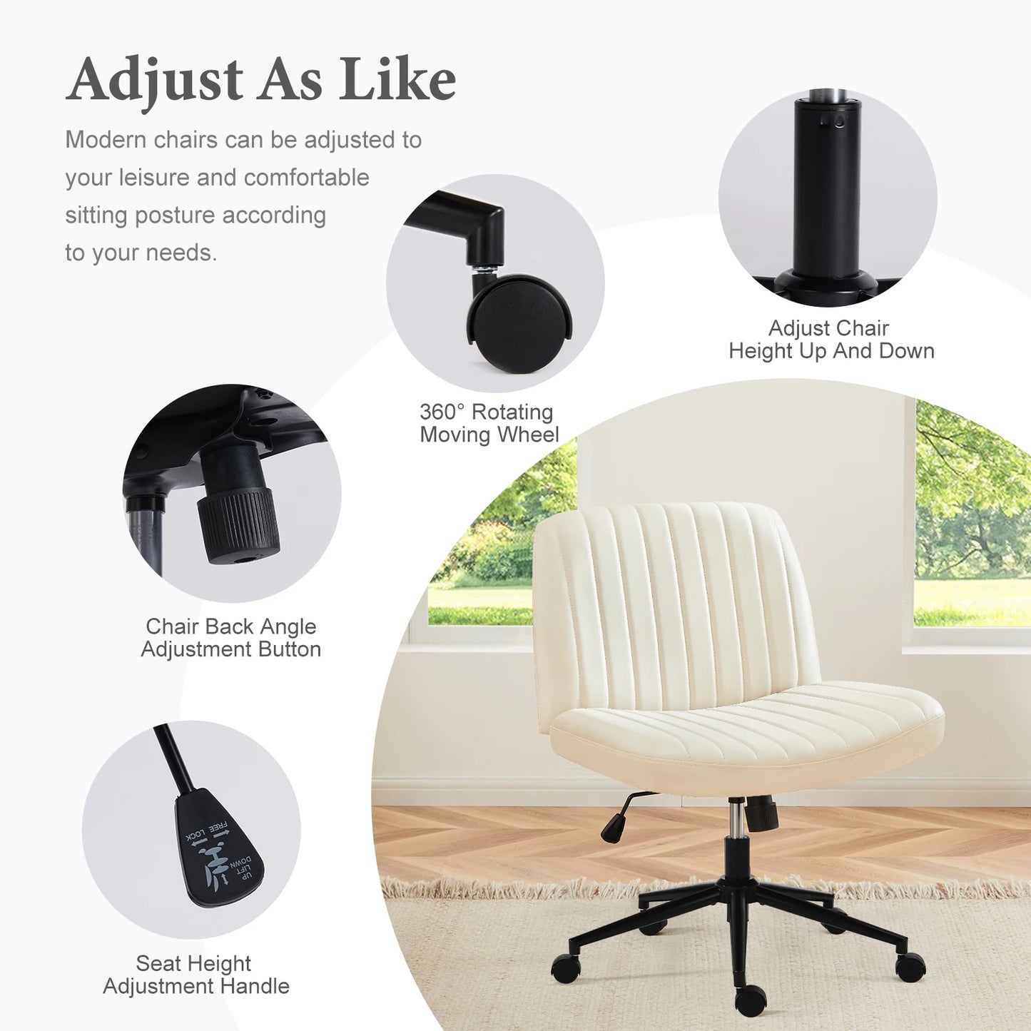 JHK Armless Office Chairs With Wheels PU Leather Swivel Adjustable